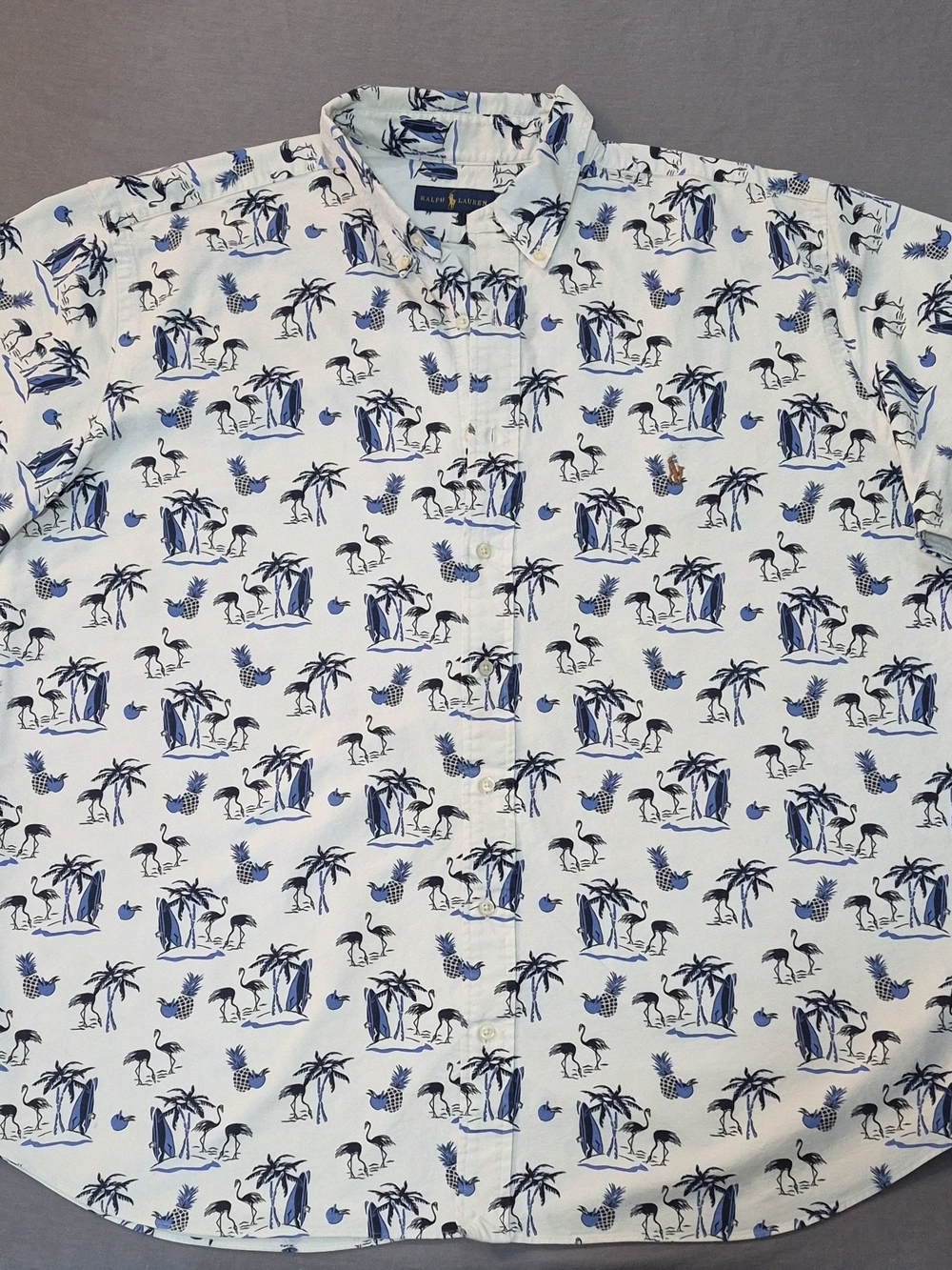 Ralph Lauren White & Blue Tropical Print Men’s Button-Up Shirt